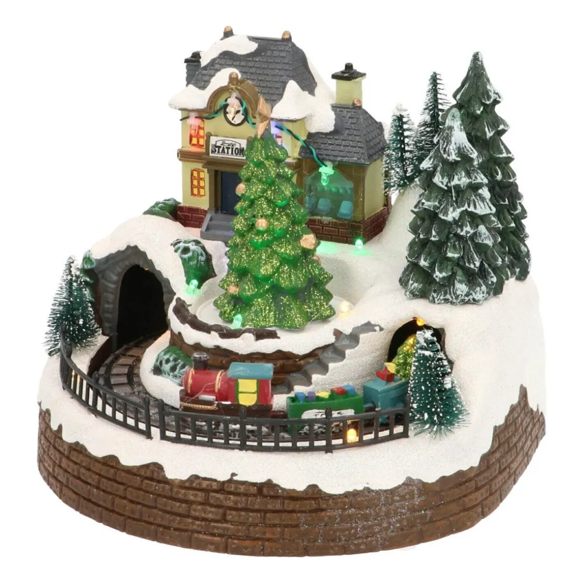 Christmas Figurine Small Train Station 20cm, Music & LED