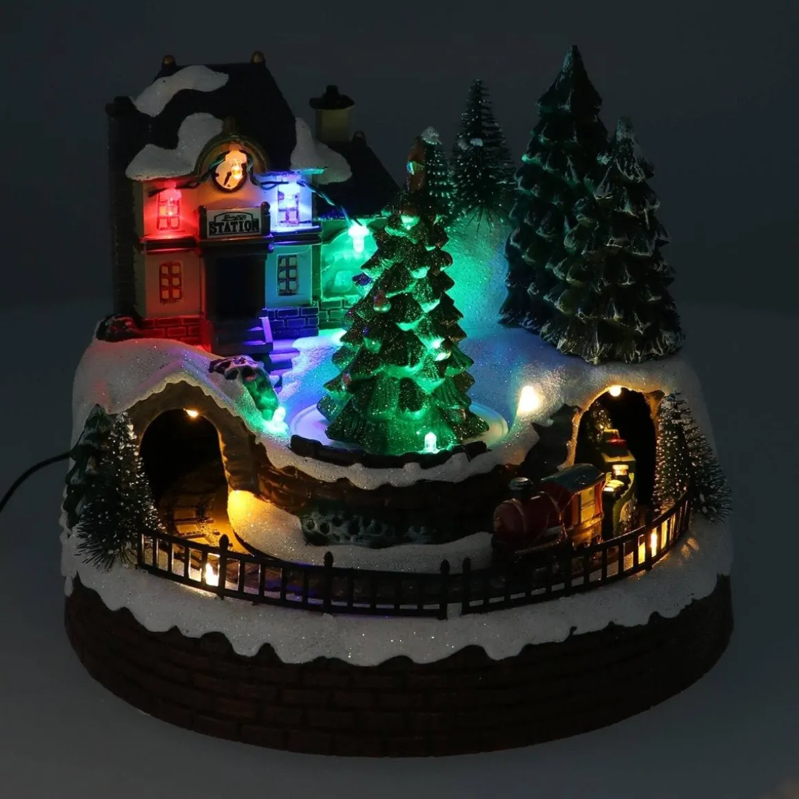 Christmas Figurine Small Train Station 20cm, Music & LED