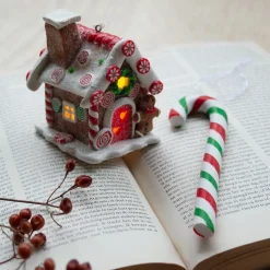 Christmas Ornament | Candy House With LED | Handmade | Batteries Incl.