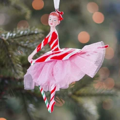 Christmas Ornament Ballerina With Candy Cane | Polyresin | 16cm