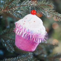 Christmas Ornament Cupcake | White Pink | 12 Cm