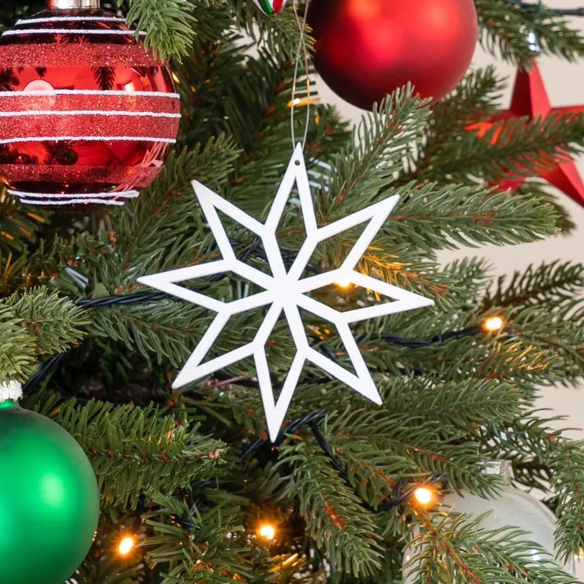 Christmas Ornament Geometric Star Wood 12 Cm White