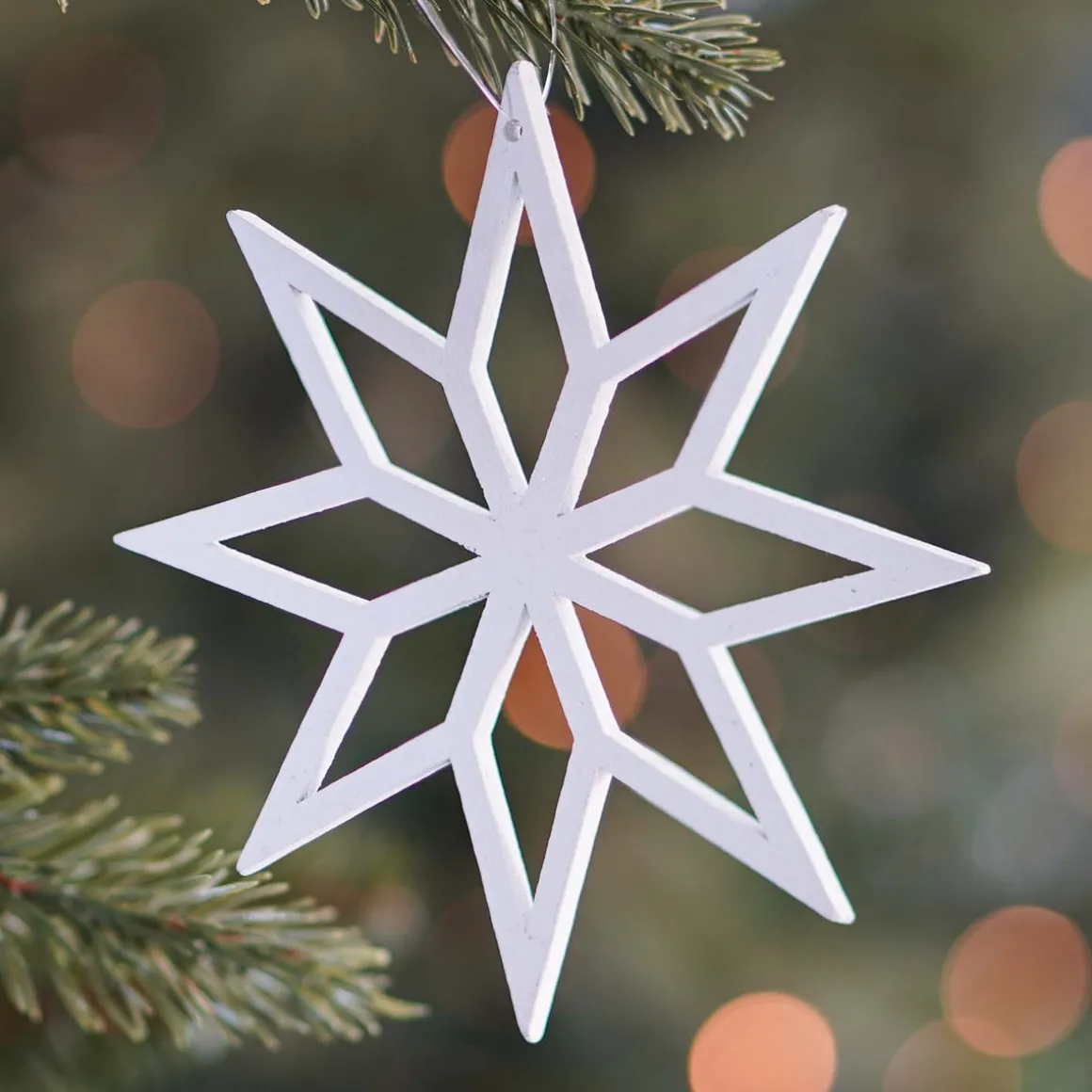 Christmas Ornament Geometric Star Wood 12 Cm White