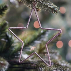 Christmas Ornament Metal Star With Beads | Pink | 14cm