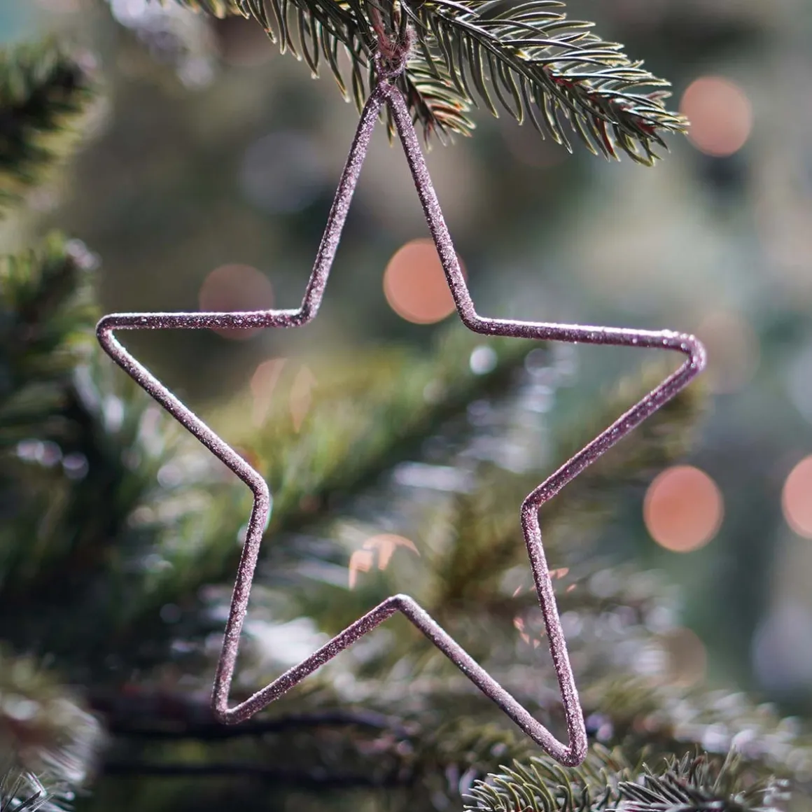 Christmas Ornament Metal Star With Beads | Pink | 14cm