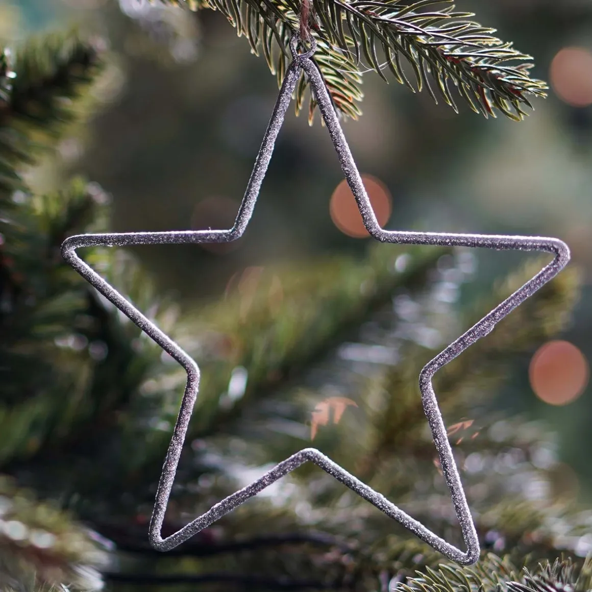Christmas Ornament Metal Star With Beads | Silver | 14cm