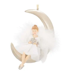 Christmas Ornament Moon With Angel | Polyresin | 13cm