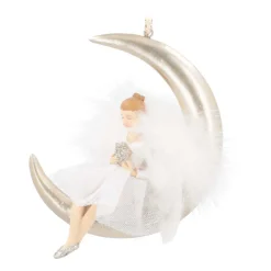 Christmas Ornament Moon With Angel | Polyresin | 13cm