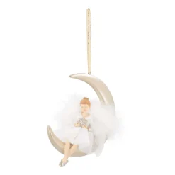 Christmas Ornament Moon With Angel | Polyresin | 13cm