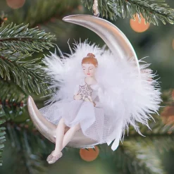 Christmas Ornament Moon With Angel | Polyresin | 13cm