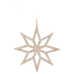 Christmas Ornament Wooden Star | Champagne | Glitter | 12 Cm