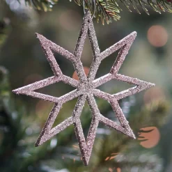 Christmas Ornament Wooden Star | Champagne | Glitter | 12 Cm