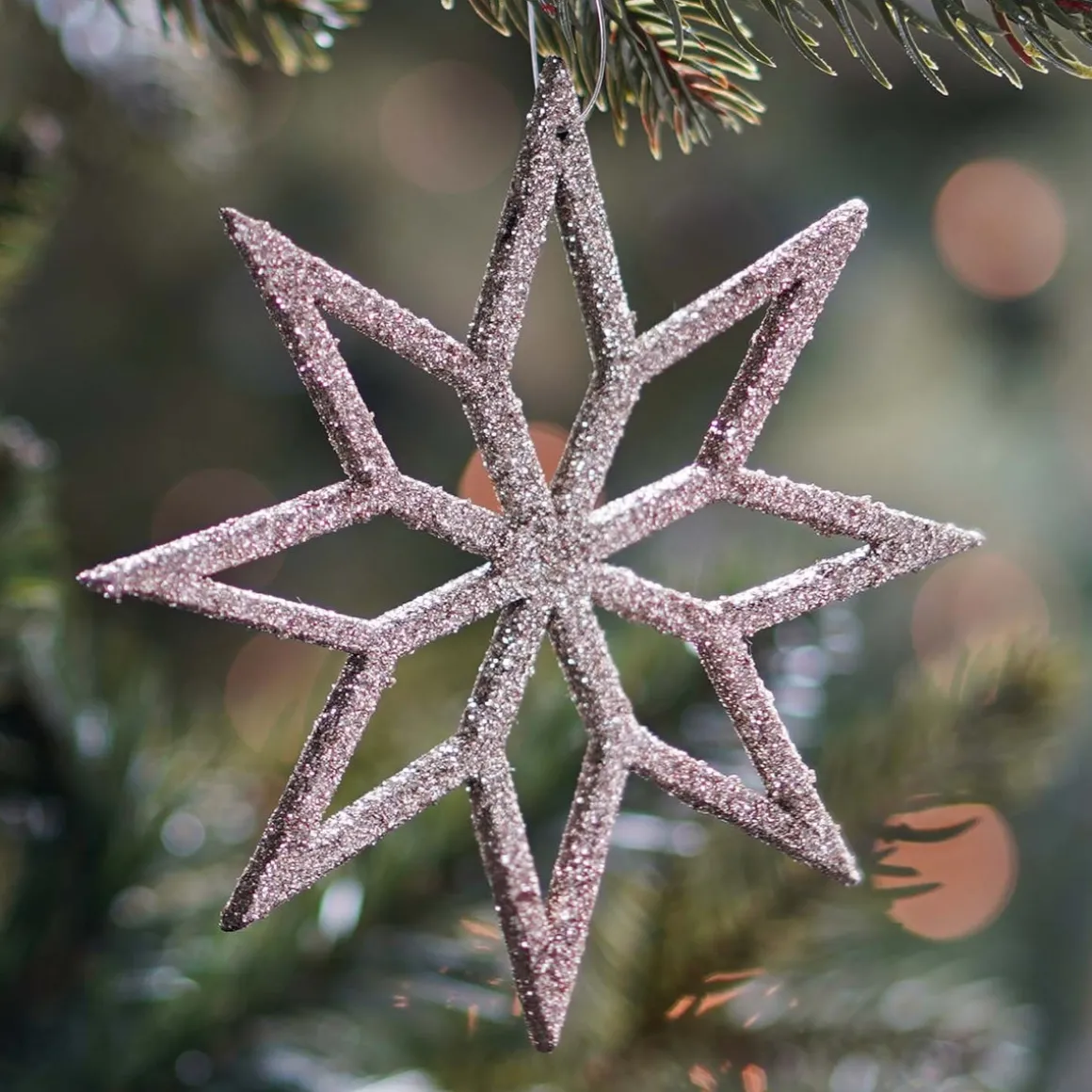 Christmas Ornament Wooden Star | Champagne | Glitter | 12 Cm