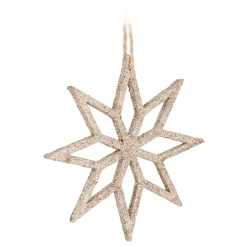 Christmas Ornament Wooden Star | Champagne | Glitter | 12 Cm