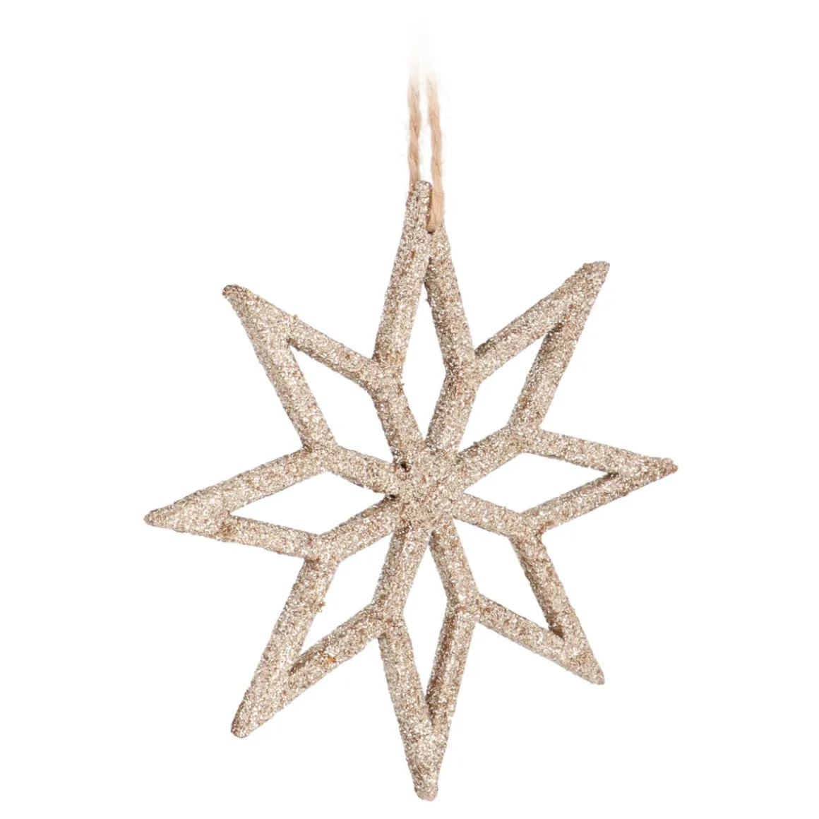 Christmas Ornament Wooden Star | Champagne | Glitter | 12 Cm