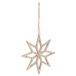 Christmas Ornament Wooden Star | Champagne | Glitter | 12 Cm