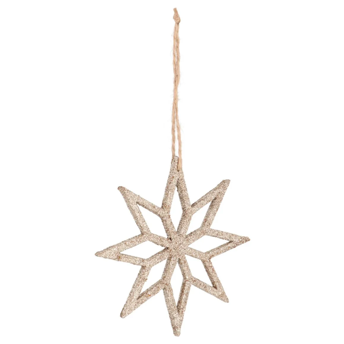 Christmas Ornament Wooden Star | Champagne | Glitter | 12 Cm