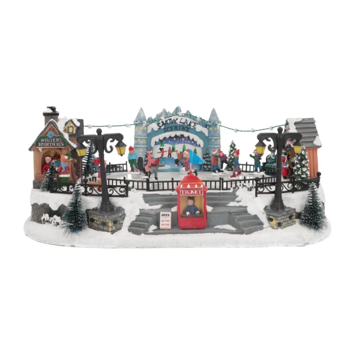 Christmas Village Ice Rink | 8 Moving Skaters | LED Lighting | Music | 42cm Wide