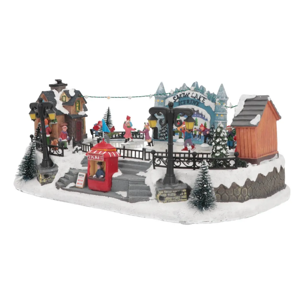 Christmas Village Ice Rink | 8 Moving Skaters | LED Lighting | Music | 42cm Wide