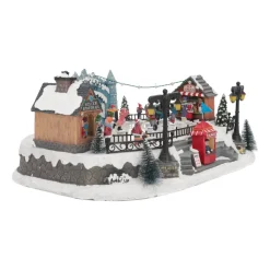 Christmas Village Ice Rink | 8 Moving Skaters | LED Lighting | Music | 42cm Wide