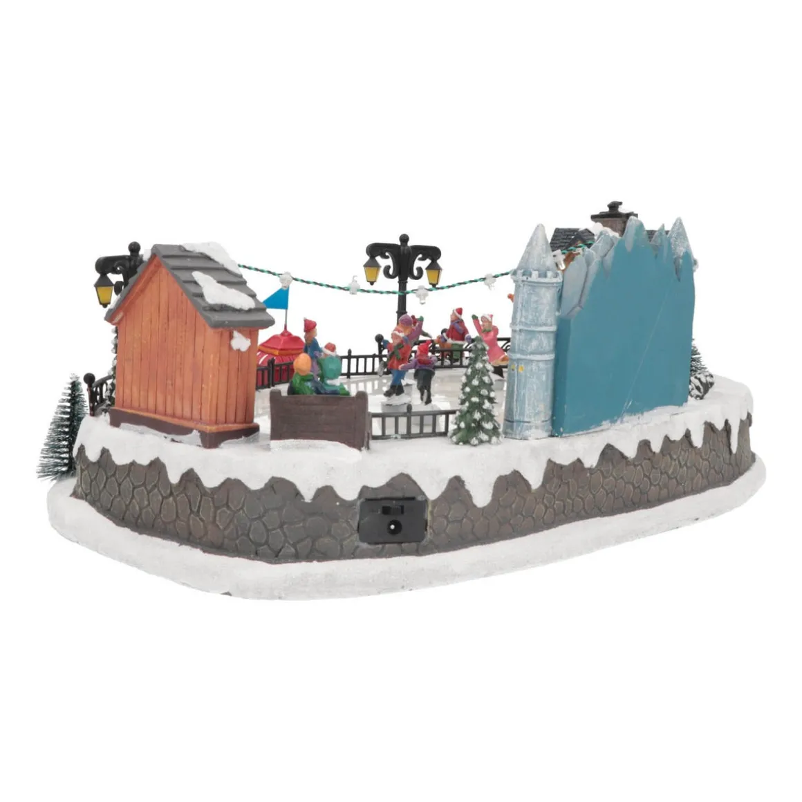 Christmas Village Ice Rink | 8 Moving Skaters | LED Lighting | Music | 42cm Wide