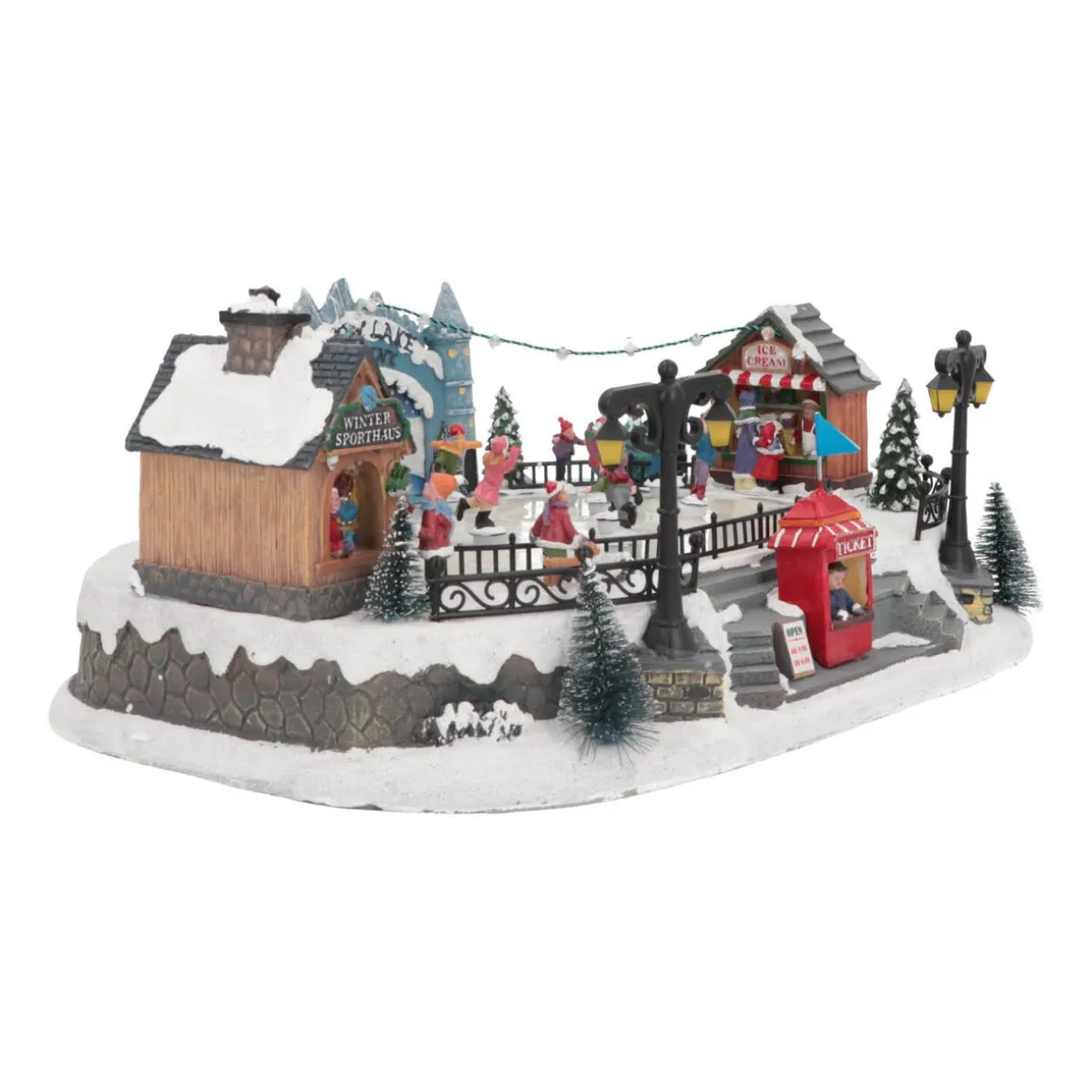 Christmas Village Ice Rink | 8 Moving Skaters | LED Lighting | Music | 42cm Wide