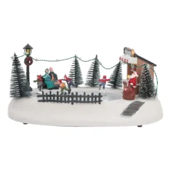Christmas Village Ice Rink | 4 Moving Skaters | LED Lighting | Music | 29cm Wide