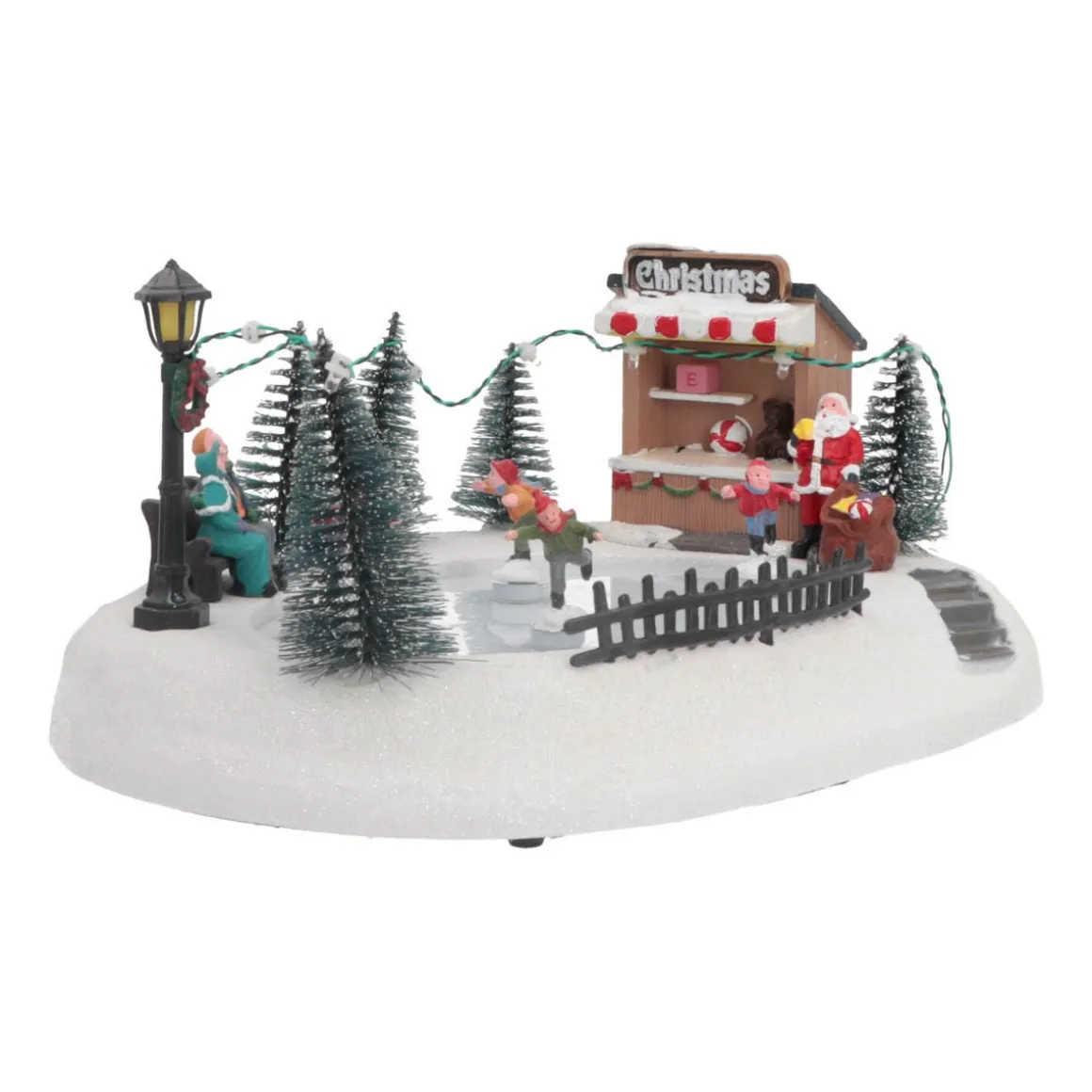 Christmas Village Ice Rink | 4 Moving Skaters | LED Lighting | Music | 29cm Wide