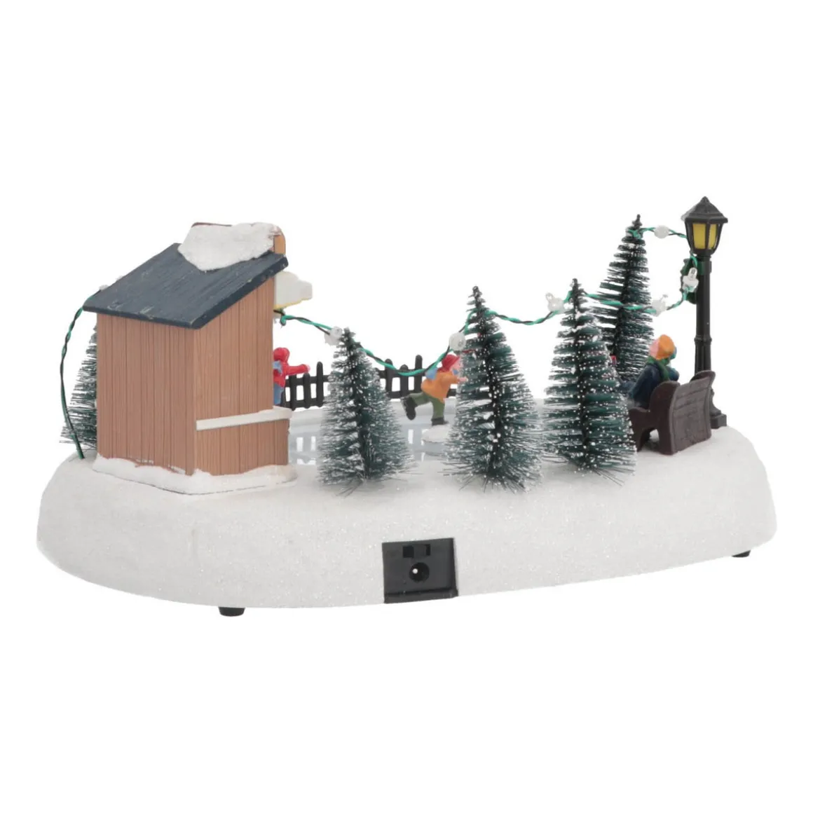 Christmas Village Ice Rink | 4 Moving Skaters | LED Lighting | Music | 29cm Wide