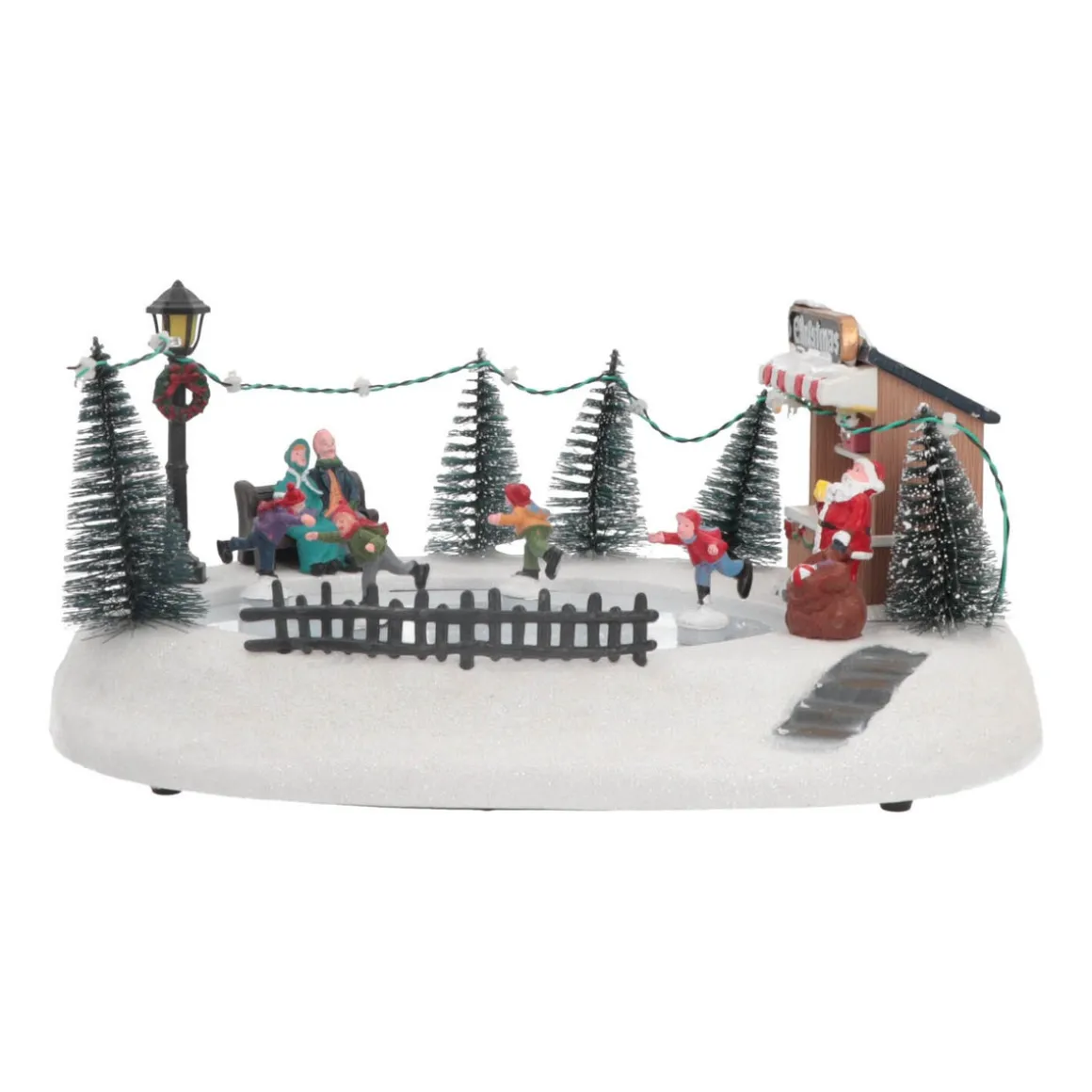 Christmas Village Ice Rink | 4 Moving Skaters | LED Lighting | Music | 29cm Wide