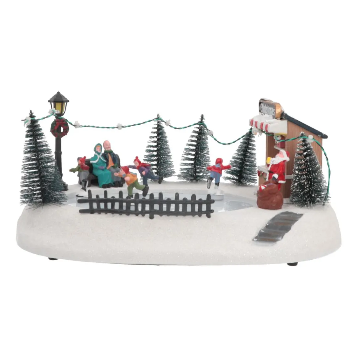 Christmas Village Ice Rink | 4 Moving Skaters | LED Lighting | Music | 29cm Wide