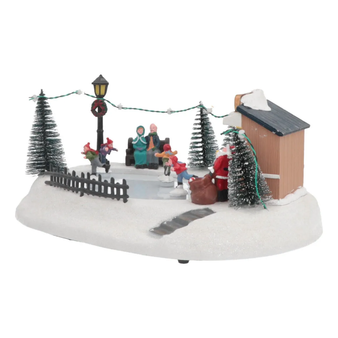 Christmas Village Ice Rink | 4 Moving Skaters | LED Lighting | Music | 29cm Wide