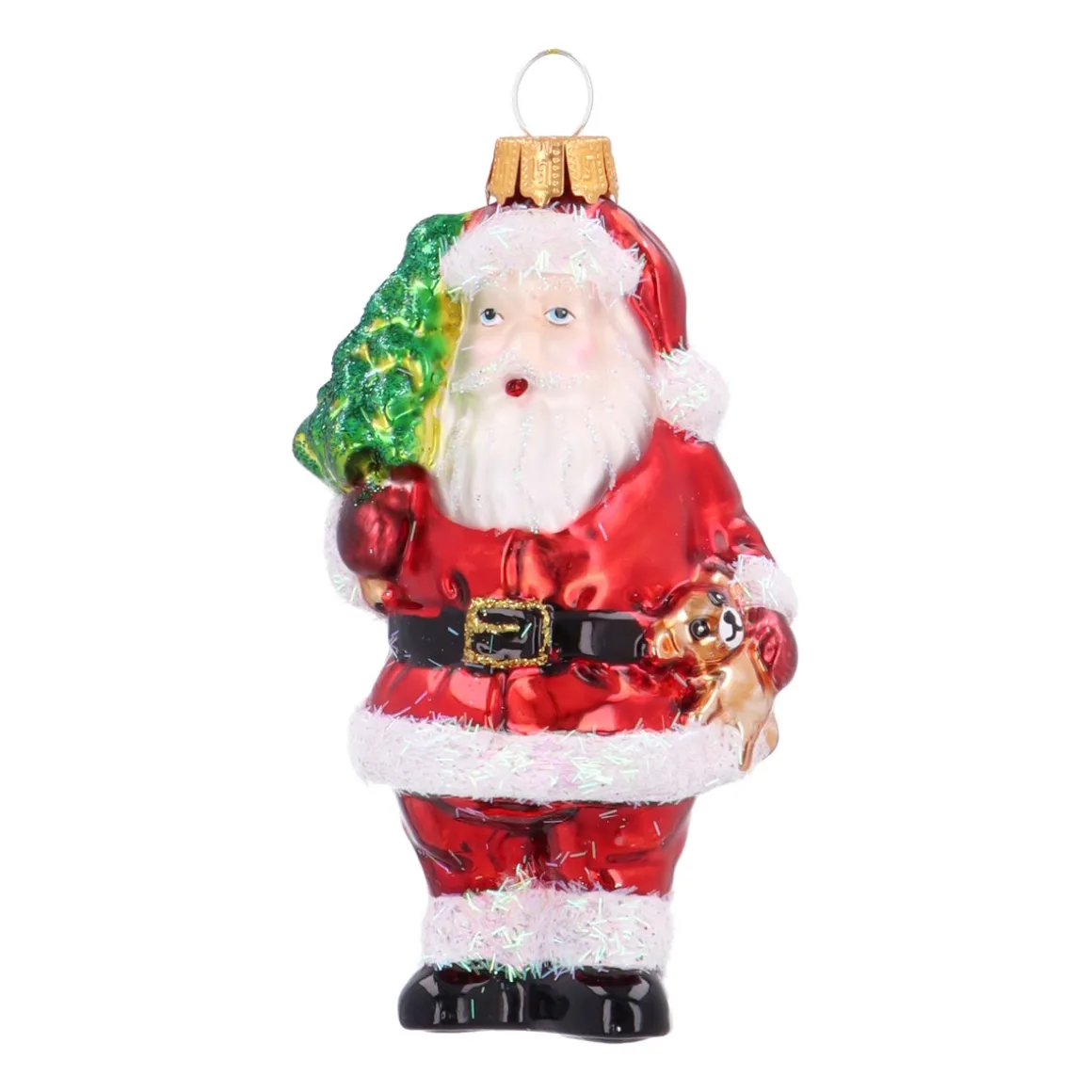 Classic Glass Santa Ornament With Bell And Candy Cane