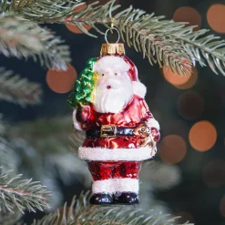 Classic Glass Santa Ornament With Bell And Candy Cane