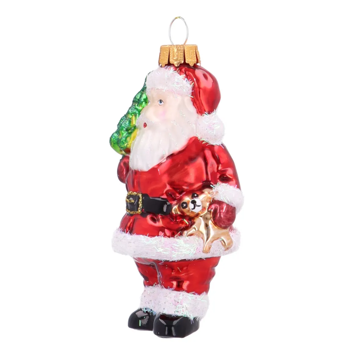 Classic Glass Santa Ornament With Bell And Candy Cane