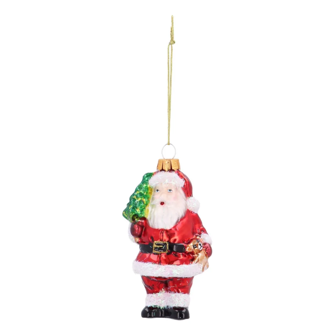 Classic Glass Santa Ornament With Bell And Candy Cane