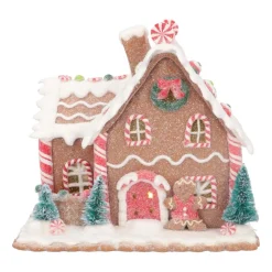 Clay Gingerbread House With LED | Handmade | Batteries Incl. | 17 Cm