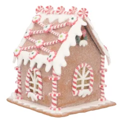 Clay Gingerbread House With LED | Handmade | Batteries Incl. | 16 Cm