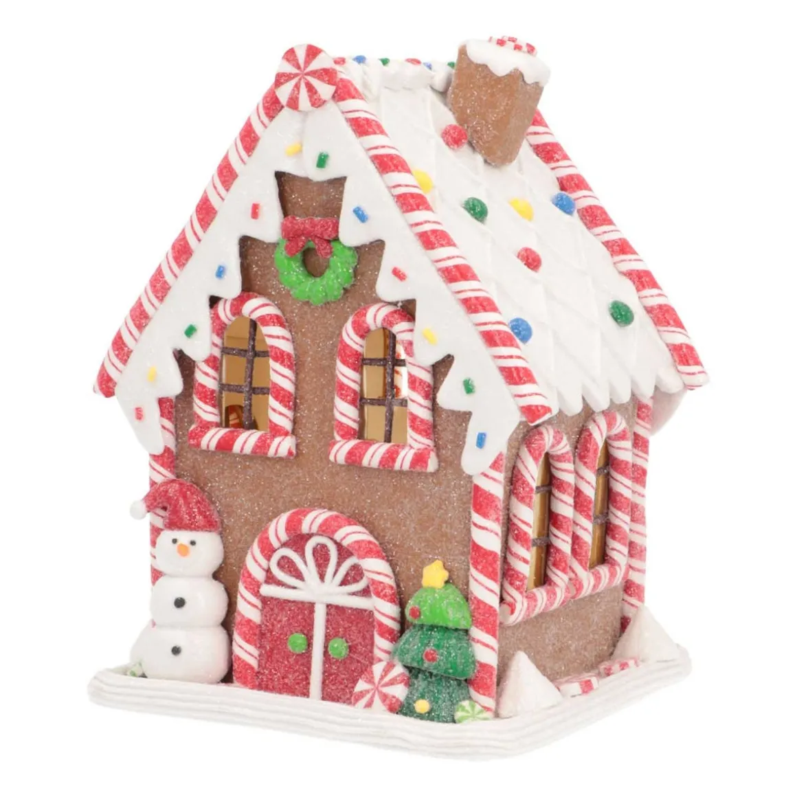 Clay Gingerbread House With LED | Handmade | With Snowman |17 Cm