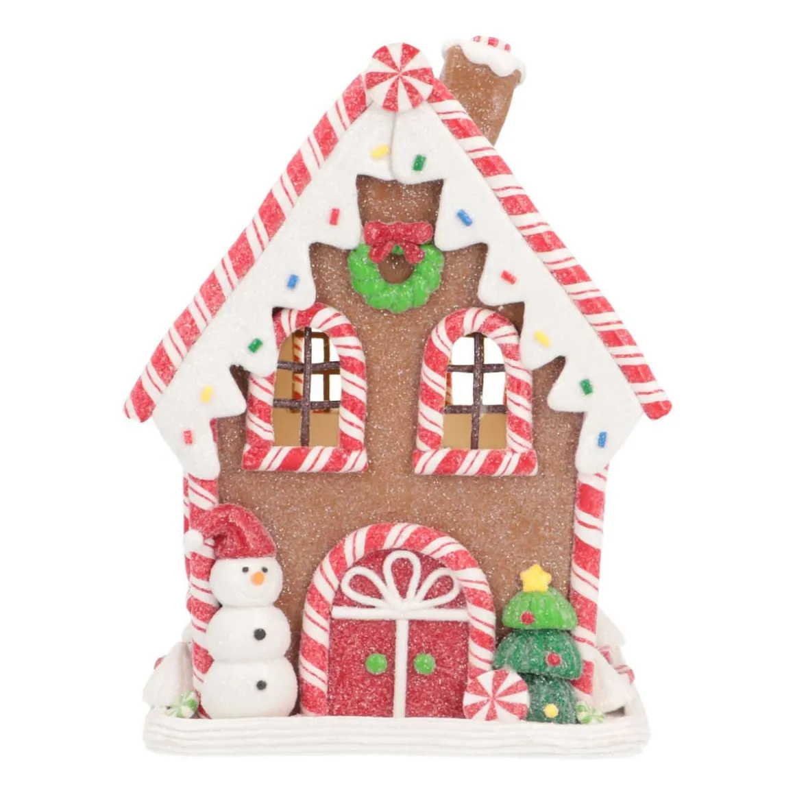 Clay Gingerbread House With LED | Handmade | With Snowman |17 Cm