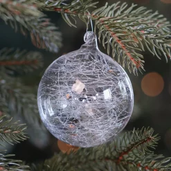 Clear Glass Bauble Filled With Fiber | 8 Cm