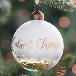 Clear Glass Bauble It's All About Christmas | White | 8 Cm