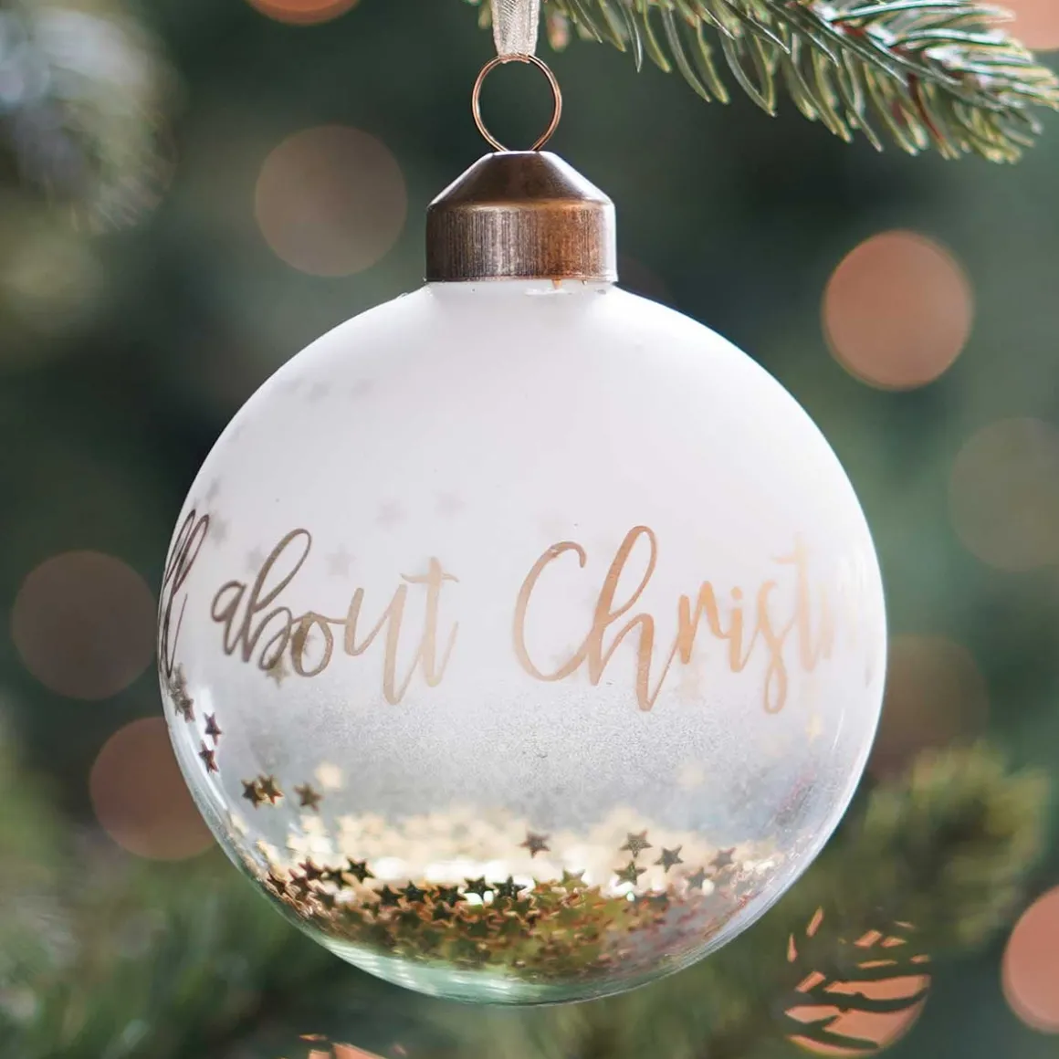 Clear Glass Bauble It's All About Christmas | White | 8 Cm