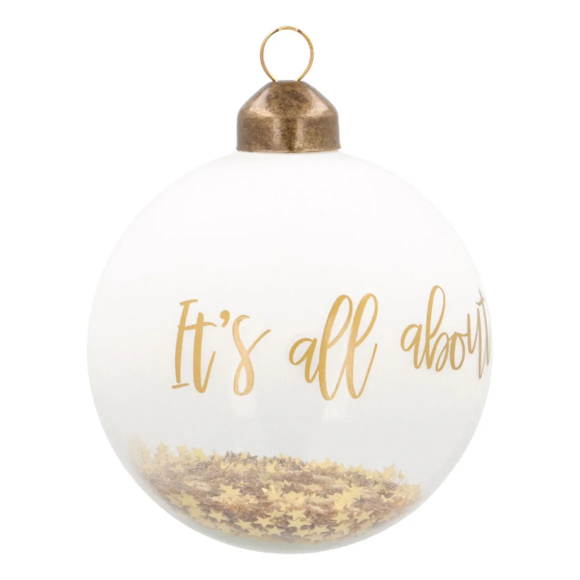Clear Glass Bauble It's All About Christmas | White | 8 Cm