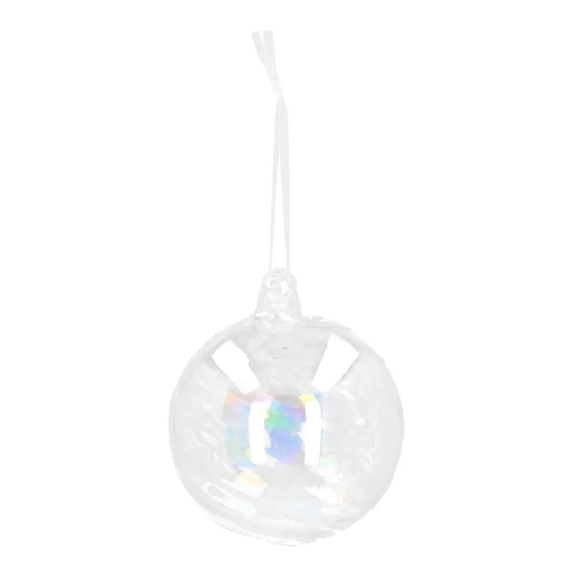 Clear Glass Bauble Swirl | Iridescent | 8 Cm