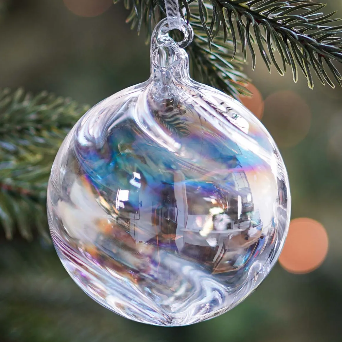Clear Glass Bauble Swirl | Iridescent | 8 Cm