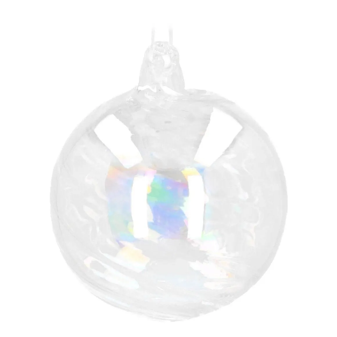 Clear Glass Bauble Swirl | Iridescent | 8 Cm