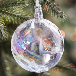 Clear Glass Bauble Swirl | Iridescent | 10 Cm