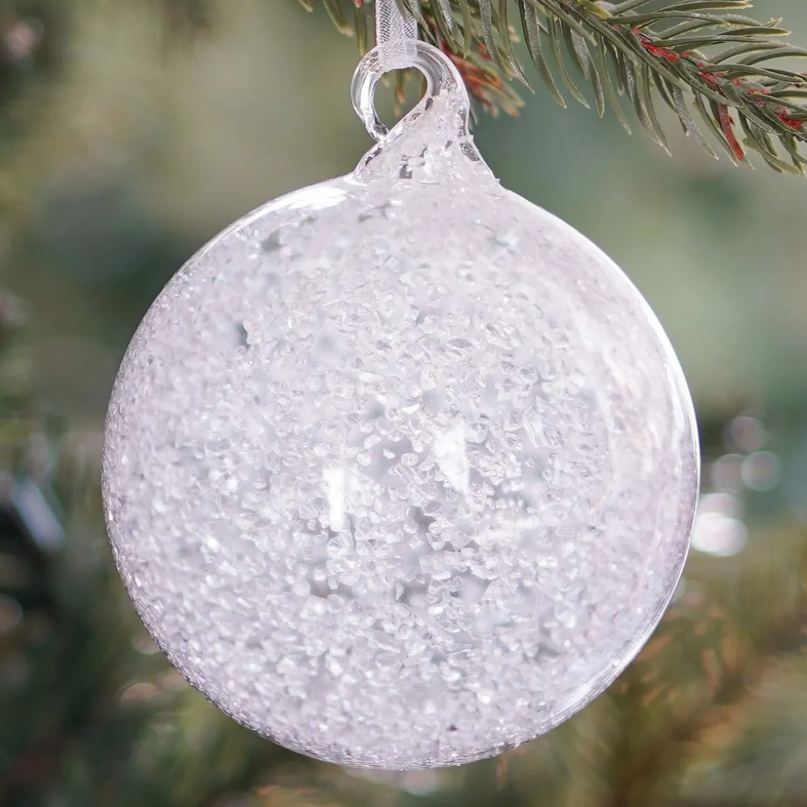 Clear Glass Bauble With Ice Finish | 8 Cm