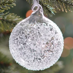 Clear Glass Bauble With Splinters | 8 Cm